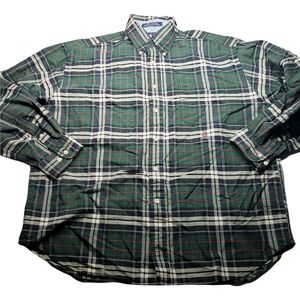 Vintage 90’s Tommy Hilfiger Green Plaid Logo Crest Button Up Shirt XL